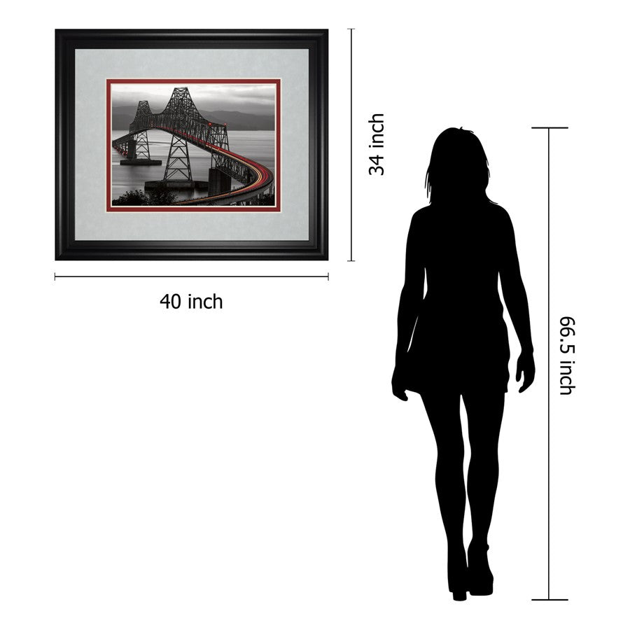 Classy Living Curved Bridge Trail Wall Art 40x34in | Contemporary Midnight Aura Framed Paper Print | Living Room & Office Cityscape Decor | Model DM5517