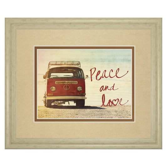 Classy Living Vintage Van Peace Wall Art 40x34in | Antique/Vintage Style Ivory Bliss MDF Frame | Living Room & Youth Bedroom Decor | 40 x | Model DM5519