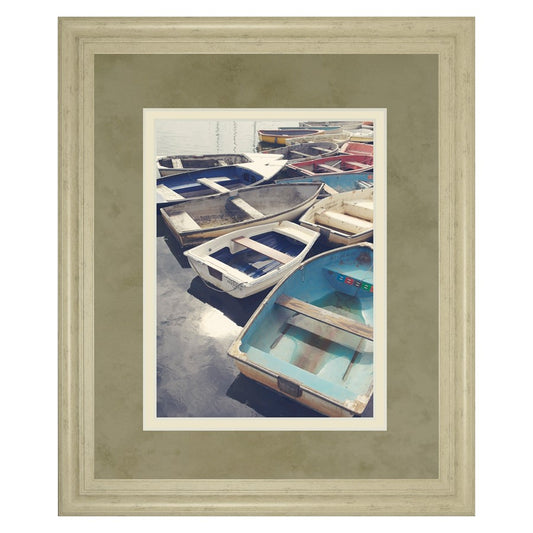 Classy Living Harbor Rowboats 34x40in Framed Wall Art | Contemporary Nautical Print in Ivory Bliss MDF Frame | Living Room & Bedroom | Model DM5548