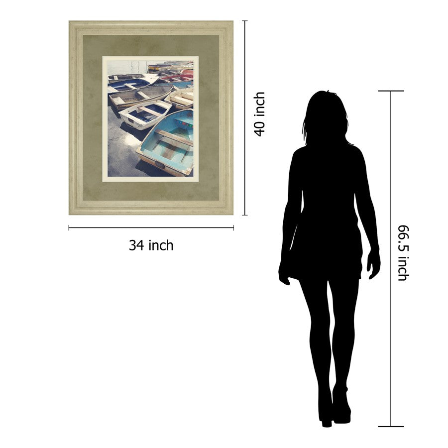 Classy Living Harbor Rowboats 34x40in Framed Wall Art | Contemporary Nautical Print in Ivory Bliss MDF Frame | Living Room & Bedroom | Model DM5548