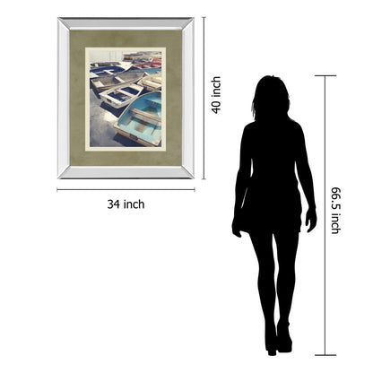 Classy Living Harbor Rowboats 34x40in Mirrored Wall Art | Contemporary Coastal Scene with Double Matting | Living Room & Office Decor | 3 | Model DM5548MF