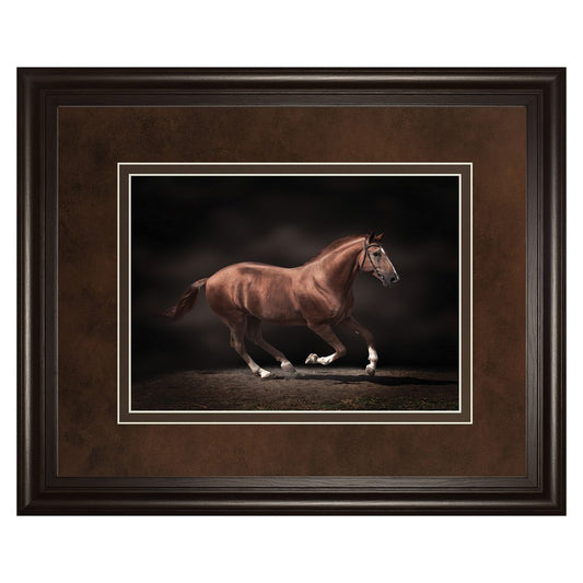 Classy Living Galloping Stallion 40x34in Wall Art | Contemporary Dark Chocolate MDF Frame | Living Room & Office Decor | 40 x 34 x 1 in | Model DM5559