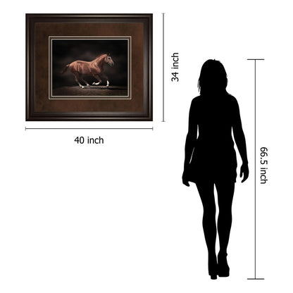 Classy Living Galloping Stallion 40x34in Wall Art | Contemporary Dark Chocolate MDF Frame | Living Room & Office Decor | 40 x 34 x 1 in | Model DM5559