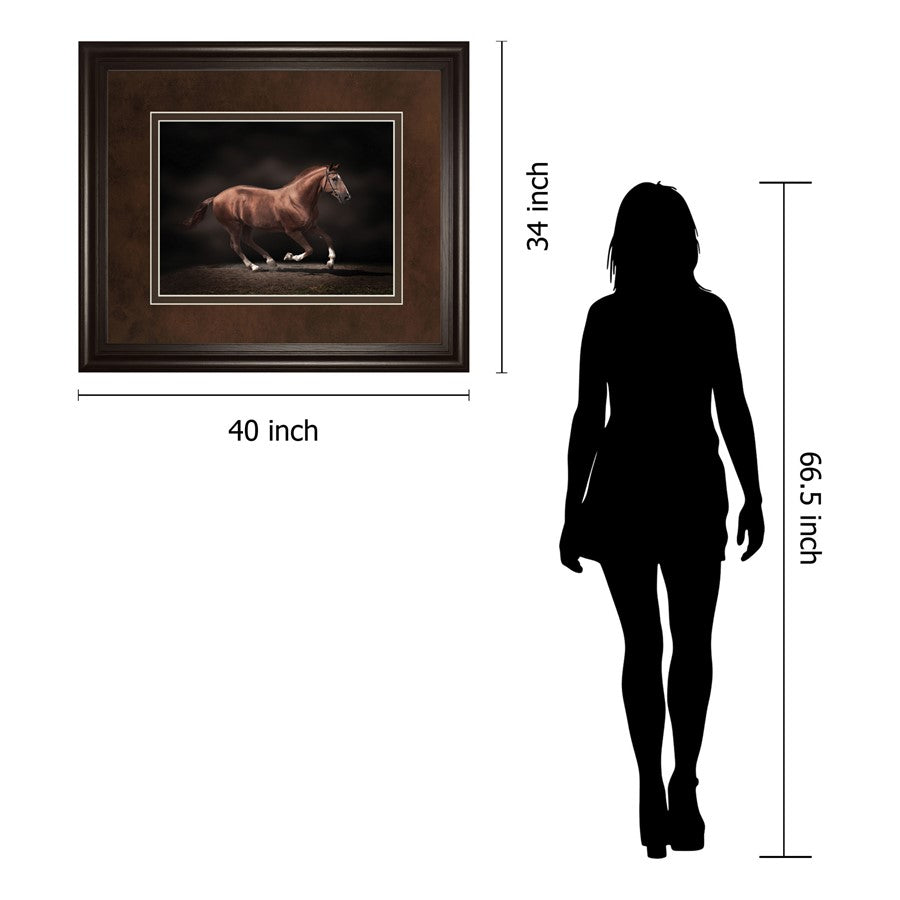 Classy Living Galloping Stallion 40x34in Wall Art | Contemporary Dark Chocolate MDF Frame | Living Room & Office Decor | 40 x 34 x 1 in | Model DM5559