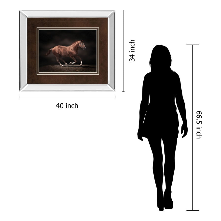 Classy Living Galloping Stallion Wall Art 40x34in | Contemporary Mirrored Frame Horse Art | Living Room & Office Decor | 34 in H | Model DM5559MF