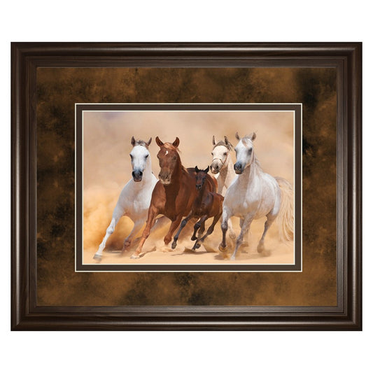 Classy Living Galloping Freedom Wall Art 40x34in | Traditional Cinnamon Mocha MDF Frame Paper Print | Living Room & Office Decor | 1 x 40 x | Model DM5560