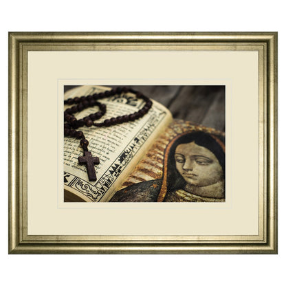 Classy Living Rosary Reflection Wall Art 40x34in | Contemporary Chardonnay MDF Frame with Glass | Living Room & Study Faith Decor | 40 x 34 | Model DM5562