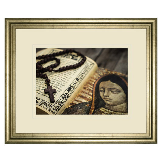 Classy Living Rosary Reflection Wall Art 40x34in | Contemporary Chardonnay MDF Frame with Glass | Living Room & Study Faith Decor | 40 x 34 | Model DM5562