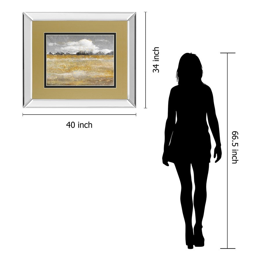 Classy Living Meadow Shimmer II 40x34in Wall Art | Contemporary Mirrored Frame Abstract Landscape | Living Room & Office Decor | 40 x 34 | Model DM5569MF