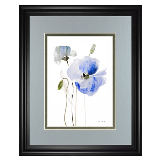 Classy Living Blue Poppy Grace Wall Art 34x40in | Contemporary Floral Paper Print in Midnight Aura MDF Frame | Living Room & Bedroom | Model DM5575
