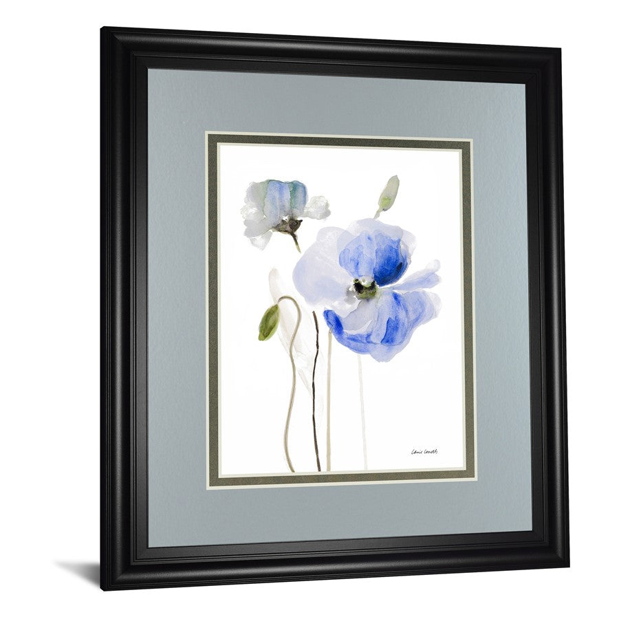 Classy Living Blue Poppy Grace Wall Art 34x40in | Contemporary Floral Paper Print in Midnight Aura MDF Frame | Living Room & Bedroom | Model DM5575
