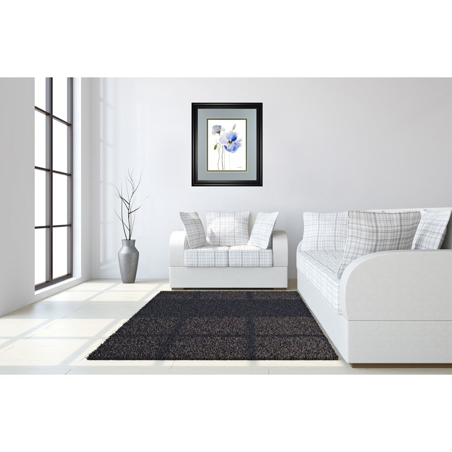 Classy Living Blue Poppy Grace Wall Art 34x40in | Contemporary Floral Paper Print in Midnight Aura MDF Frame | Living Room & Bedroom | Model DM5575