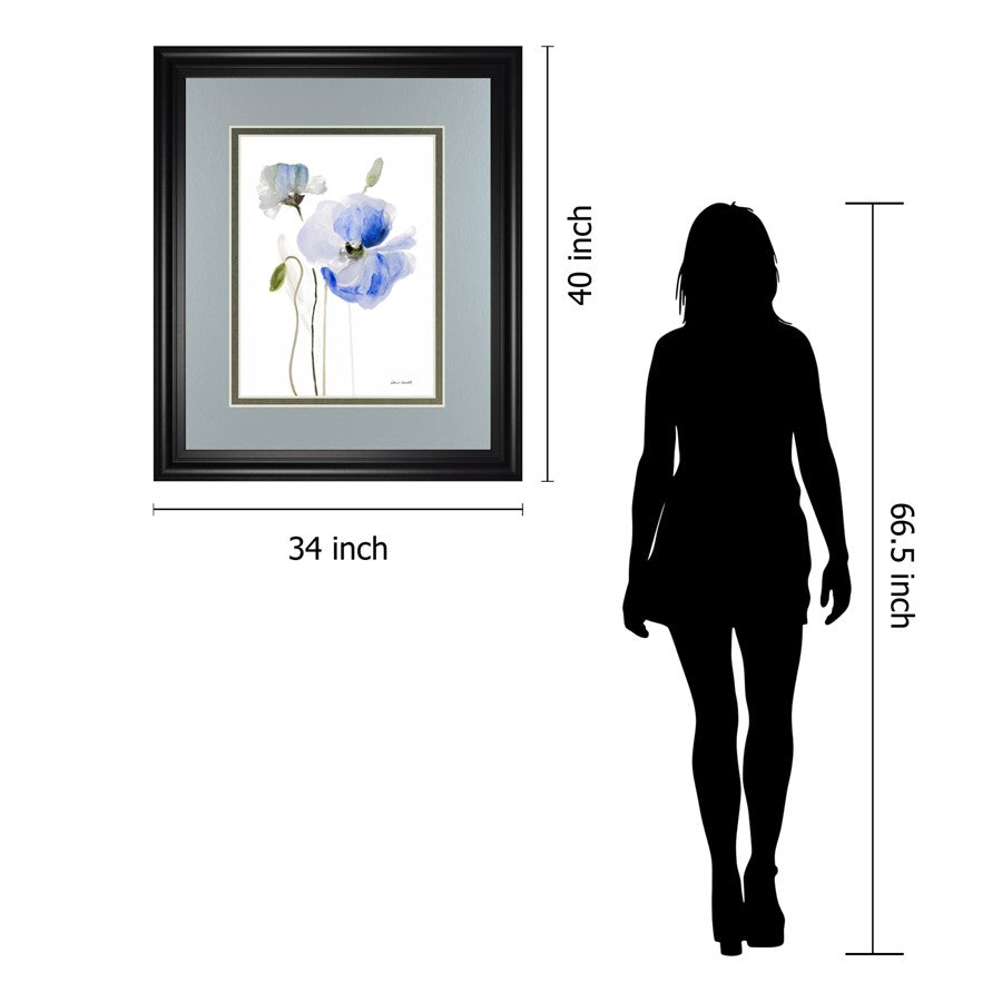 Classy Living Blue Poppy Grace Wall Art 34x40in | Contemporary Floral Paper Print in Midnight Aura MDF Frame | Living Room & Bedroom | Model DM5575