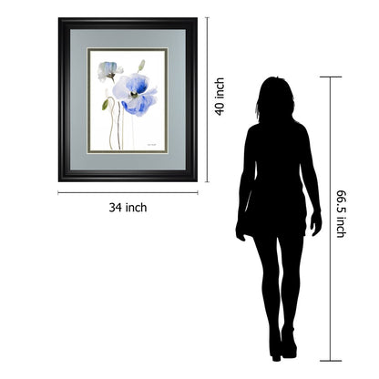 Classy Living Blue Poppy Grace Wall Art 34x40in | Contemporary Floral Paper Print in Midnight Aura MDF Frame | Living Room & Bedroom | Model DM5575