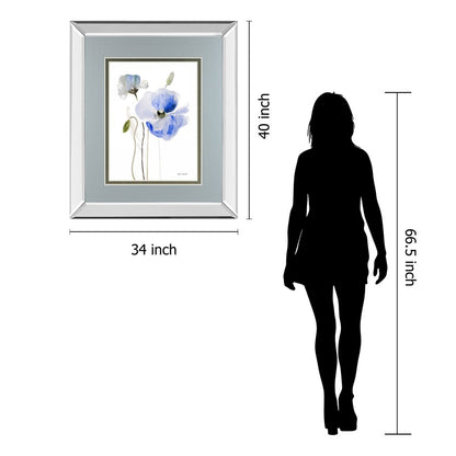 Classy Living Blue Poppy Grace 34x40in Wall Art | Contemporary Mirrored Frame and Double Mat | Living Room & Bedroom Decor | 34 x 40 x 3 | Model DM5575MF