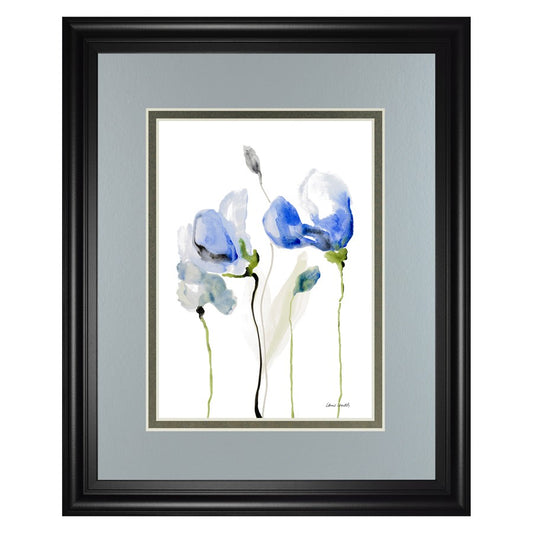 Classy Living Blue Poppies Wall Art Double Mat 34x40in | Contemporary Botanical Paper Art in Midnight Aura Frame | Living Room & Office | Model DM5576