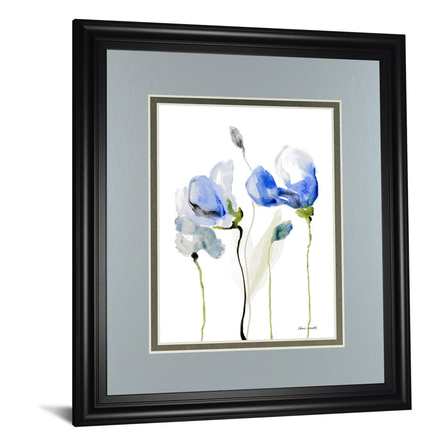 Classy Living Blue Poppies Wall Art Double Mat 34x40in | Contemporary Botanical Paper Art in Midnight Aura Frame | Living Room & Office | Model DM5576