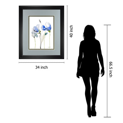 Classy Living Blue Poppies Wall Art Double Mat 34x40in | Contemporary Botanical Paper Art in Midnight Aura Frame | Living Room & Office | Model DM5576