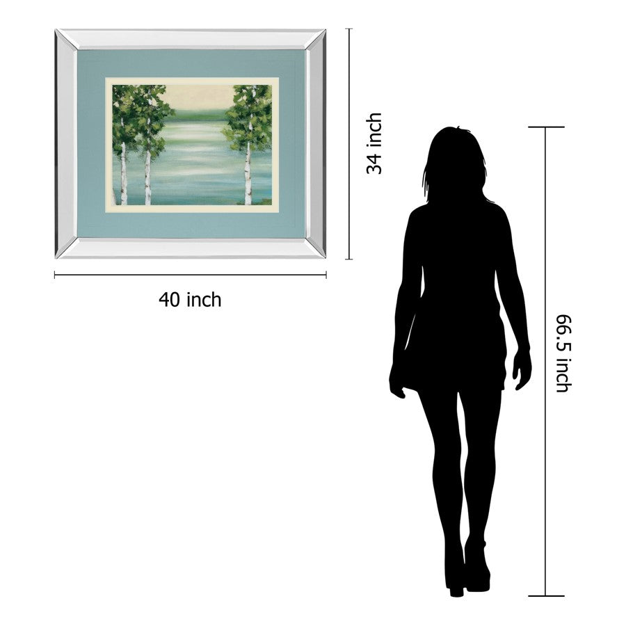 Classy Living Serene Birch Lake 40x34in Wall Art | Transitional Mirrored Frame and Double Matting | Living Room & Office Decor | 40 x 34 | Model DM5609MF