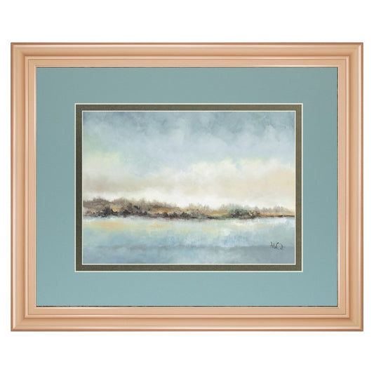 Classy Living Serene Coastline 40x34in Wall Art | Transitional Rose Gold MDF Frame Paper Print | Living Room & Bedroom Tranquil Decor | 40 | Model DM5610