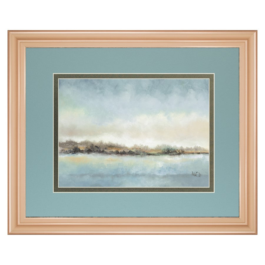 Classy Living Serene Coastline 40x34in Wall Art | Transitional Rose Gold MDF Frame Paper Print | Living Room & Bedroom Tranquil Decor | 40 | Model DM5610