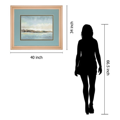 Classy Living Serene Coastline 40x34in Wall Art | Transitional Rose Gold MDF Frame Paper Print | Living Room & Bedroom Tranquil Decor | 40 | Model DM5610
