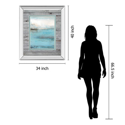 Classy Living Tranquil Seascape 34x40in Wall Art | Contemporary Mirrored Frame | Living Room & Bedroom Decor | 34 x 40 x 3 in | Model DM5611MF