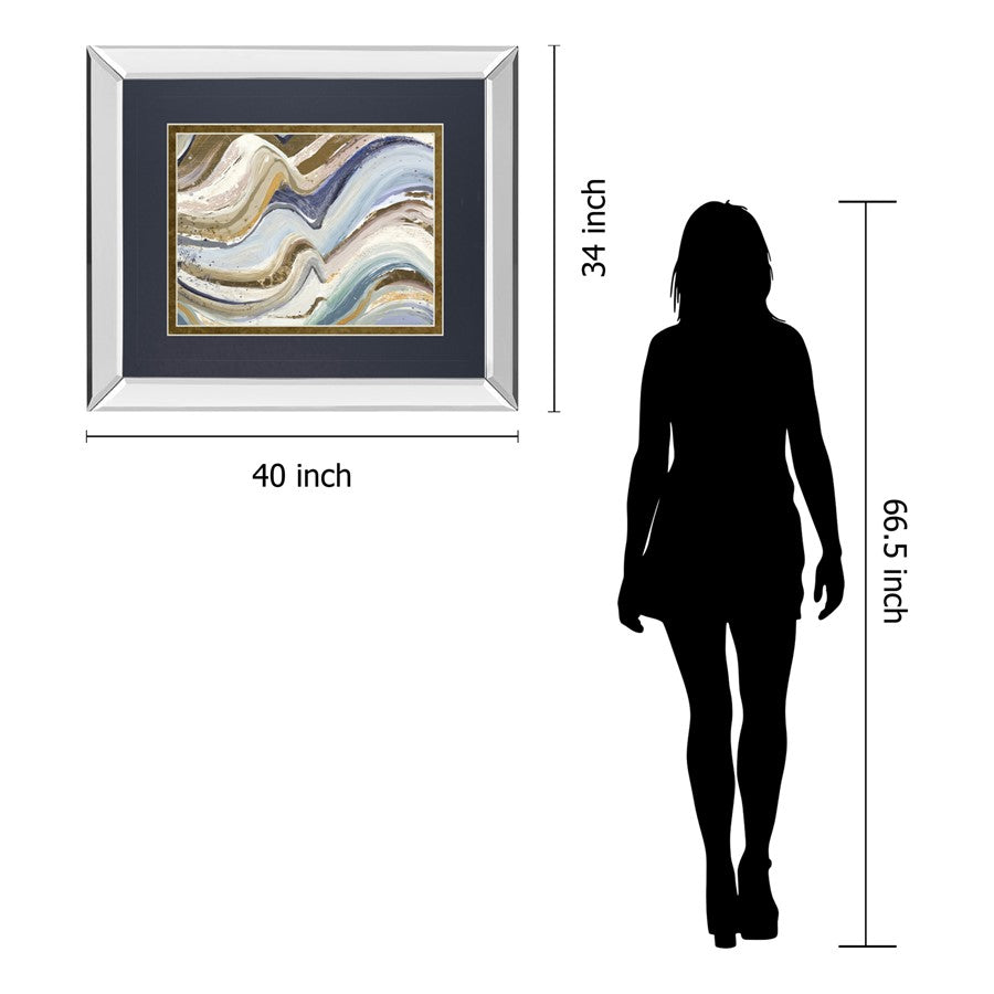 Classy Living Flowing Waves 40x34in Rectangular Wall Art | Contemporary Multicolor Abstract on Mirrored Frame | Living Room & Office | Model DM5639MF