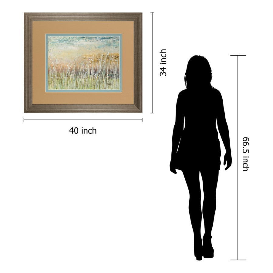 Classy Living Tranquil Meadow 40x34in Wall Art | Contemporary Mixed Media on Paper in Tranquil Ash Frame | Living Room & Office Decor | 1 x | Model DM5640