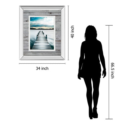 Classy Living Jetty Path Wall Art 34x40in | Country/Farmhouse Mirrored Frame and Double Matting | Living Room & Office Tranquil Decor | Model DM5668MF