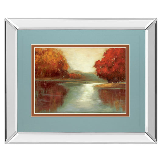 Classy Living Crimson Shoreline 40x34in Wall Art | Transitional Mirrored Frame Autumn River Landscape | Living Room & Office Decor | 40 x | Model DM5677MF