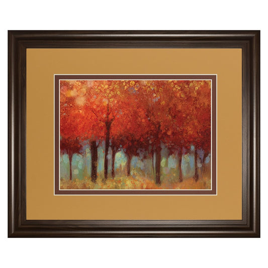 Classy Living Crimson Canopy 40x34in Wall Art | Transitional Autumn Forest Print in Cinnamon Mocha MDF Frame | Living Room & Office Decor | Model DM5679