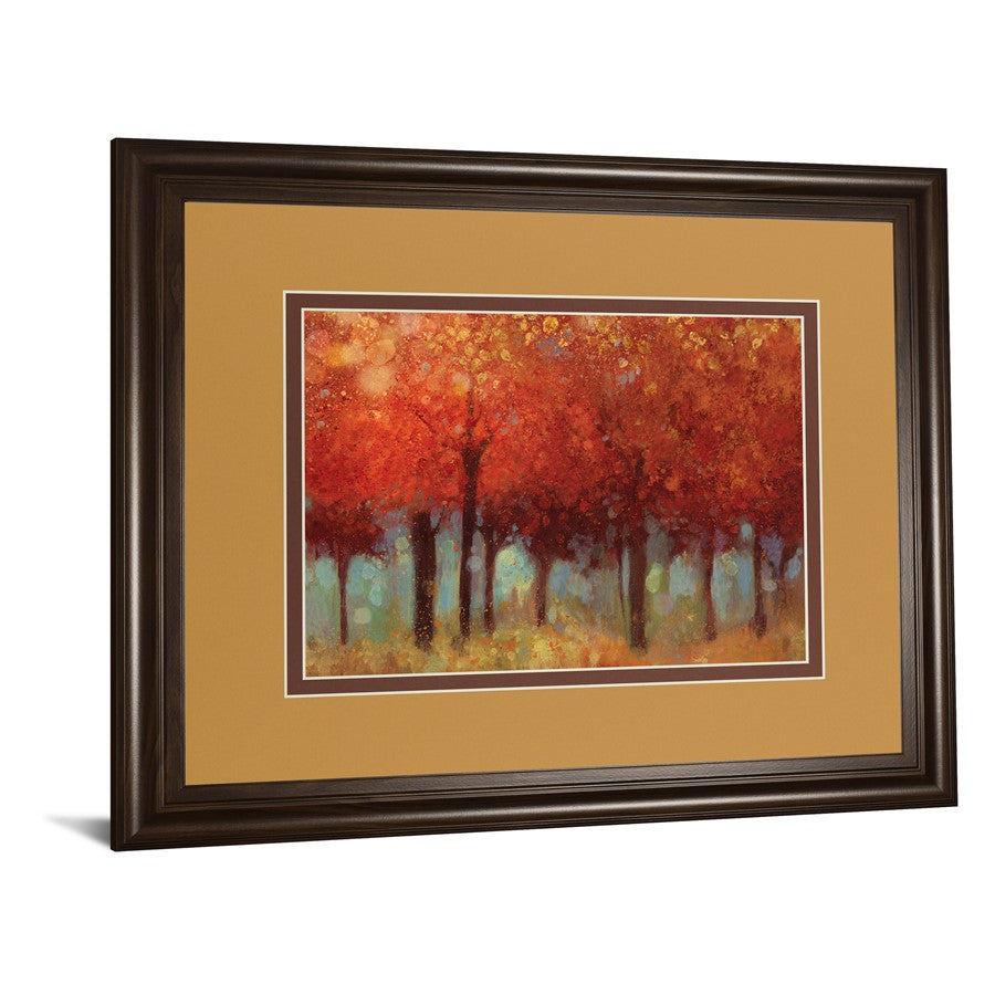 Classy Living Crimson Canopy 40x34in Wall Art | Transitional Autumn Forest Print in Cinnamon Mocha MDF Frame | Living Room & Office Decor | Model DM5679
