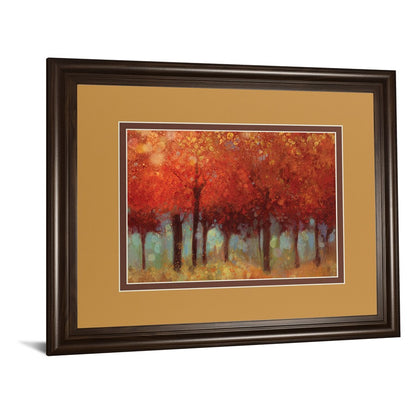 Classy Living Crimson Canopy 40x34in Wall Art | Transitional Autumn Forest Print in Cinnamon Mocha MDF Frame | Living Room & Office Decor | Model DM5679