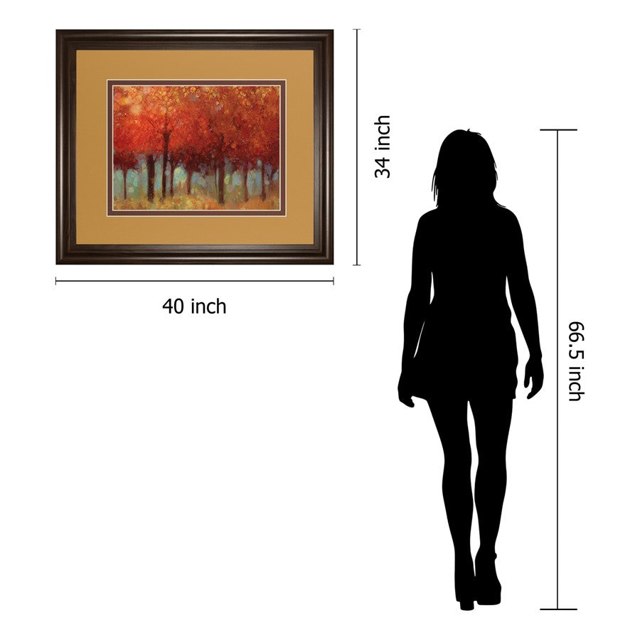 Classy Living Crimson Canopy 40x34in Wall Art | Transitional Autumn Forest Print in Cinnamon Mocha MDF Frame | Living Room & Office Decor | Model DM5679