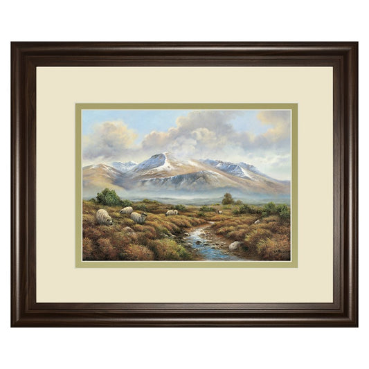 Classy Living Mountain Serenity Wall Art 40x34in | Traditional Cinnamon Mocha MDF Frame with Paper Print | Living Room, Study & Den Decor | Model DM5692