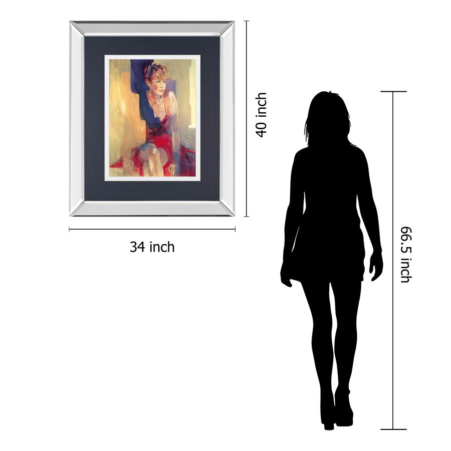 Classy Living Contemplative Figure Wall Art 34x40in | Transitional Mirrored Frame | Living Room & Office Decor | 34 x 40 x 3 in, Vertical | Model DM5694MF