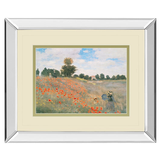 Classy Living Wild Poppies View Wall Art 40x34in | Transitional Mirrored Frame with Double Matting | Living Room & Office Decor | 40 x 34 | Model DM5699MF
