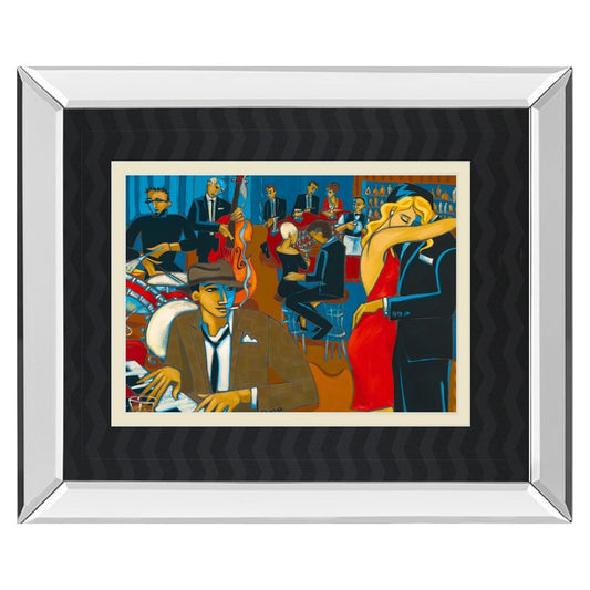 Classy Living After Hours 40x34in Wall Art | Contemporary Mirrored Frame Jazz Club Scene | Living Room & Entertainment Space Decor | 3 x | Model DM5704MF