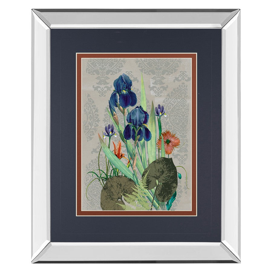 Classy Living Midnight Iris Garden 34x40in Wall Art | Transitional Mirrored Frame | Living Room & Bedroom Botanical Decor | 3 x 34 x 40 in | Model DM5706MF