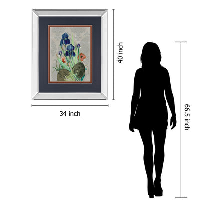 Classy Living Midnight Iris Garden 34x40in Wall Art | Transitional Mirrored Frame | Living Room & Bedroom Botanical Decor | 3 x 34 x 40 in | Model DM5706MF