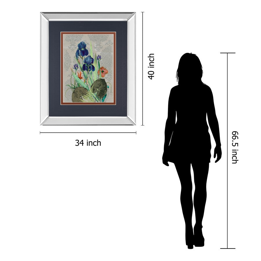 Classy Living Midnight Iris Garden 34x40in Wall Art | Transitional Mirrored Frame | Living Room & Bedroom Botanical Decor | 3 x 34 x 40 in | Model DM5706MF