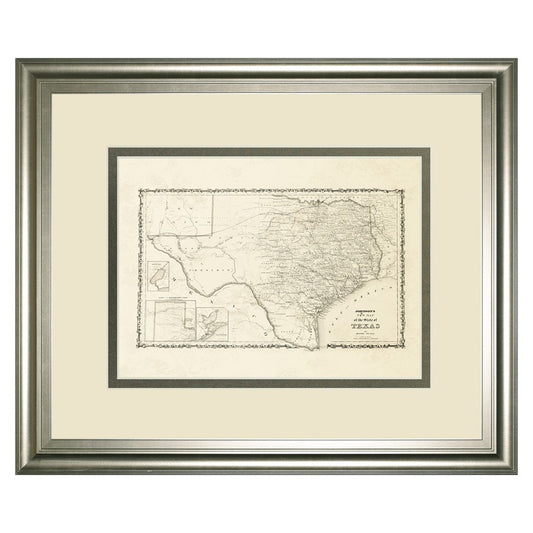 Classy Living Vintage Texas Map Wall Art 40x34in | Transitional Silver Serenity MDF Frame | Living Room & Office Decor | 1 x 40 x 34 in | Model DM5718
