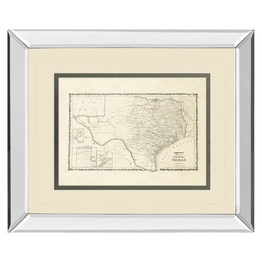 Classy Living Vintage Texas Map Wall Art 40x34in | Transitional Mirrored Frame with Double Matting | Living Room Office & Study Decor | Model DM5718MF