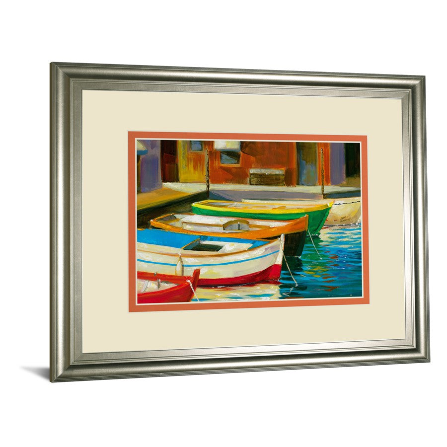 Classy Living Canal Boats Wall Art 40x34in | Transitional Silver Serenity MDF Frame and Paper Print | Living Room & Office Coastal Decor | Model DM5729