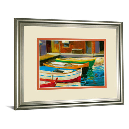 Classy Living Canal Boats Wall Art 40x34in | Transitional Silver Serenity MDF Frame and Paper Print | Living Room & Office Coastal Decor | Model DM5729