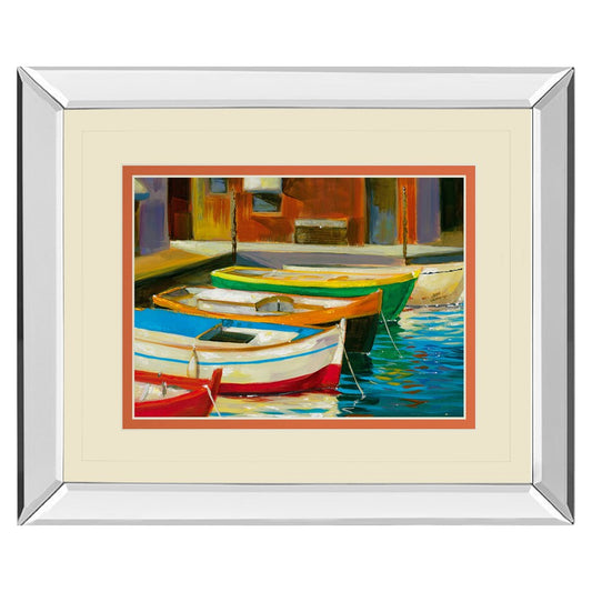 Classy Living Canal Boats Mirrored Wall Art 40x34in | Transitional Multicolor Framed Print | Living Room & Office Coastal Decor | 40 x 34 | Model DM5729MF