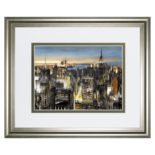 Classy Living Urban Twilight 40x34in Wall Art | Transitional Silver Serenity MDF Frame | Living Room & Office Cityscape Decor | 1 x 40 x 34 | Model DM5733