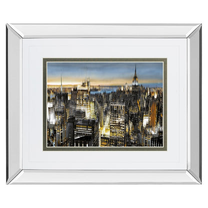 Classy Living Urban Twilight 40x34in Rectangular Wall Art | Transitional Mirrored Frame and Double-Matted Cityscape | Living Room & | Model DM5733MF