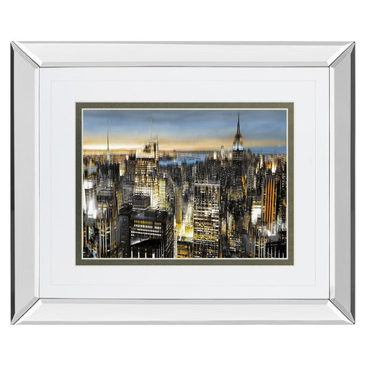 Classy Living Urban Twilight 40x34in Rectangular Wall Art | Transitional Mirrored Frame and Double-Matted Cityscape | Living Room & | Model DM5733MF